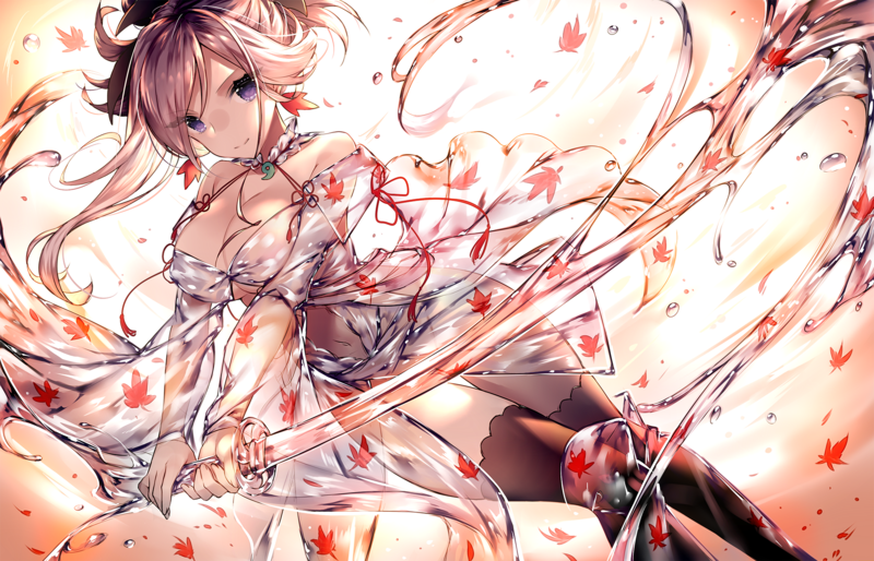 Fate系列宫本武藏同人壁纸分享，蓝眼黑发少女持太刀超飒
