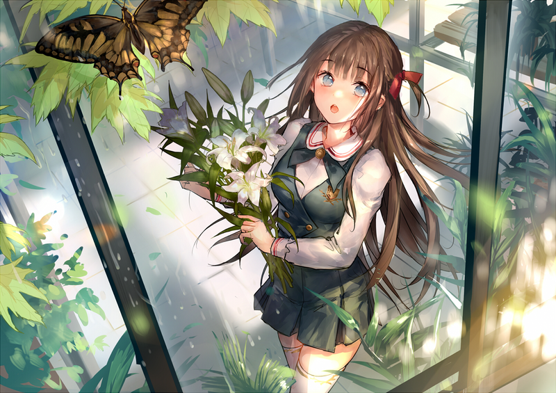 这组动漫壁纸太绝了！校服少女搭配花蝶氛围感拉满