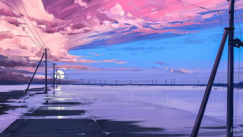 这组插画壁纸太绝了！Aenami笔下的冰天雪地日落景观直接封神