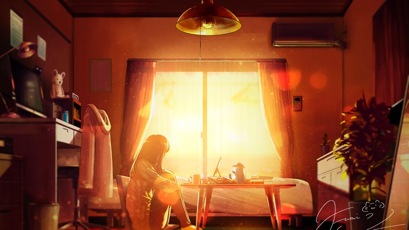 美到窒息的动漫少女日出壁纸合集