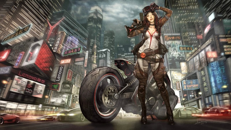 壁纸合集：动漫少女与机车城市赛博场景