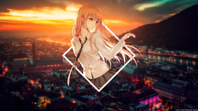 二次元萌妹画中画城市壁纸