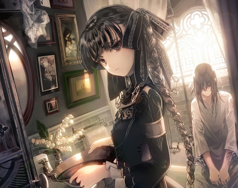 动漫黑发少女室内暗瞳高清壁纸