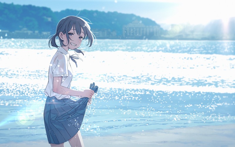 少女海边笑靥高清壁纸