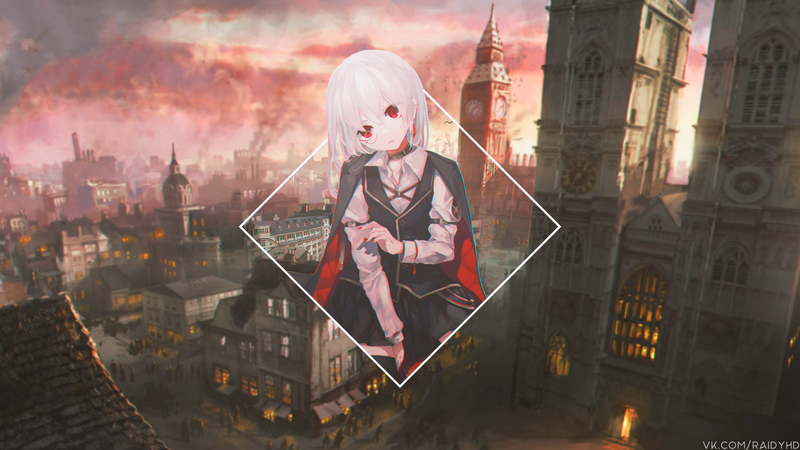 动漫少女画中画红眼高清壁纸