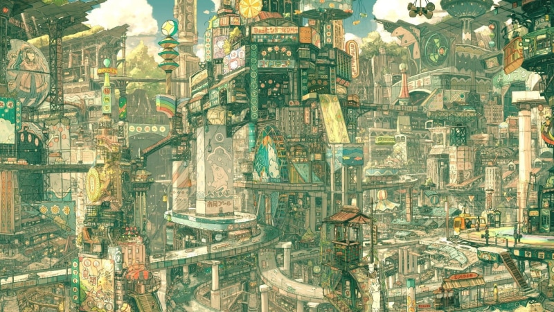 动漫风格拼图游戏壁纸 电路板纹理地图款