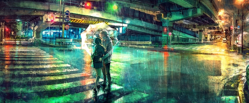 深夜天桥雨景 超宽屏二次元壁纸合集