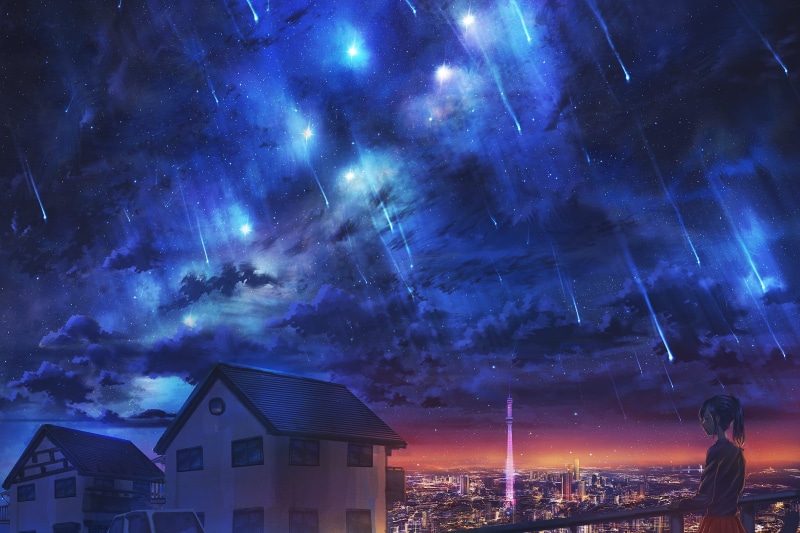 城市少女 星空流星 原创动漫高清壁纸