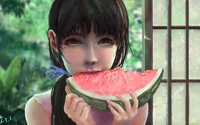 动漫少女吃水果壁纸