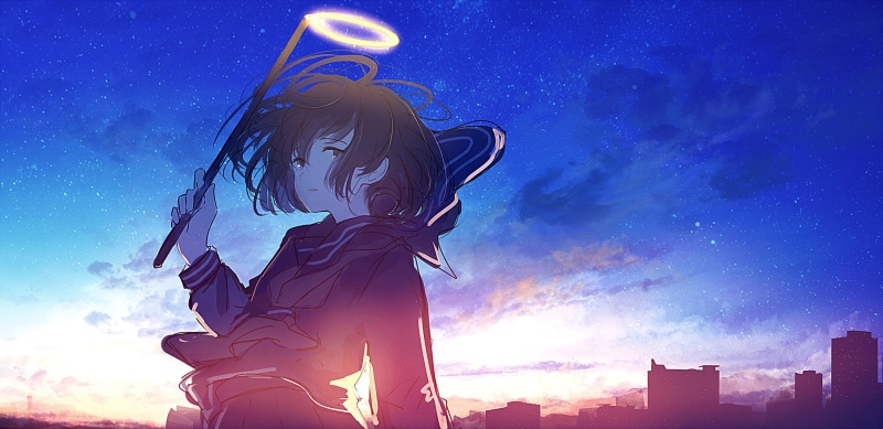 日落动漫少女壁纸 校服短发2K高清萌系场景