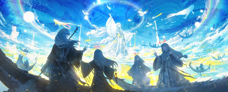 晴空彩虹动漫少女壁纸