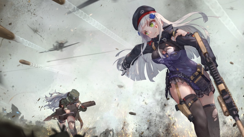 少女前线同人游戏壁纸 白发绿眼制服少女