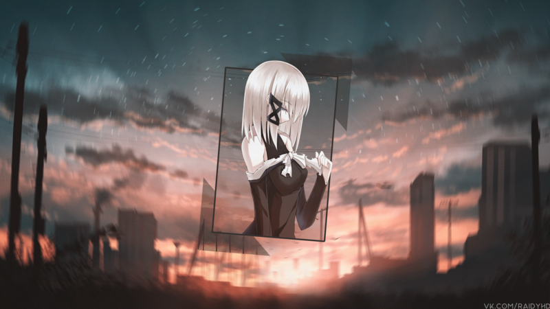 动漫少女日落画中画壁纸