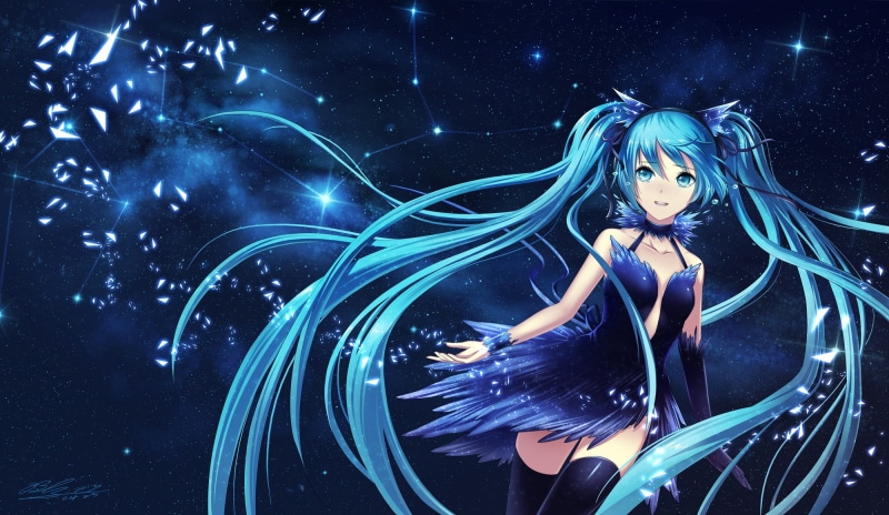 绝美落泪初音未来 蓝调深夜海景壁纸
