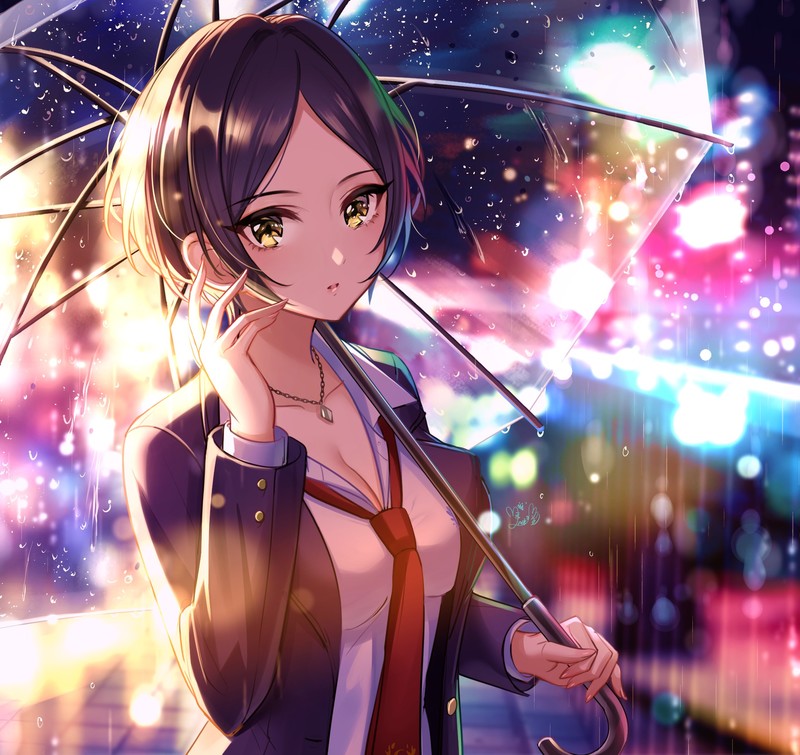 雨夜校服短发少女插画壁纸合集