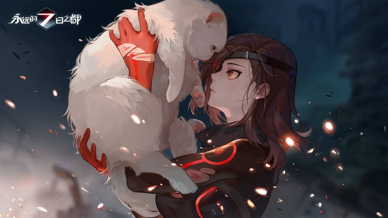 Forever 7th Capital 二次元红发少女与猫咪高清壁纸