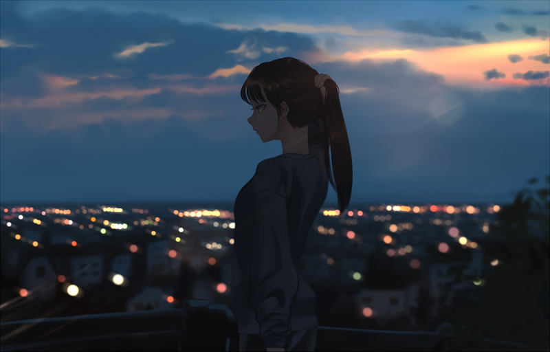 动漫少女暗黑都市天际线壁纸