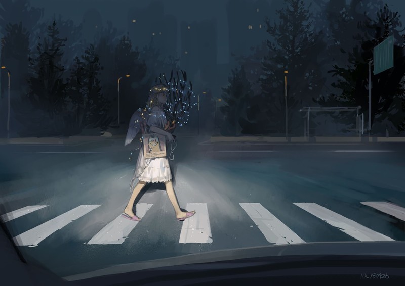 深夜街头的二次元少女壁纸