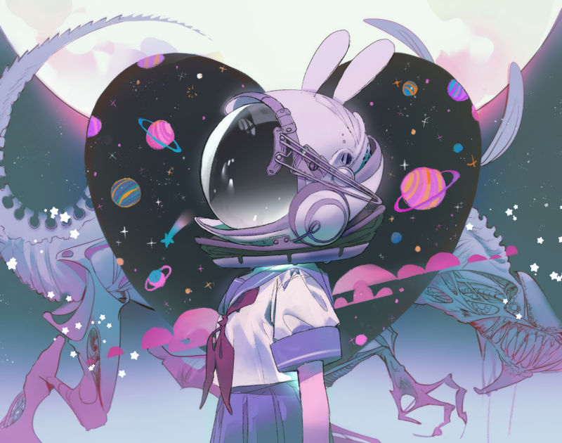 宇航员少女太空心形原创角色动漫高清壁纸