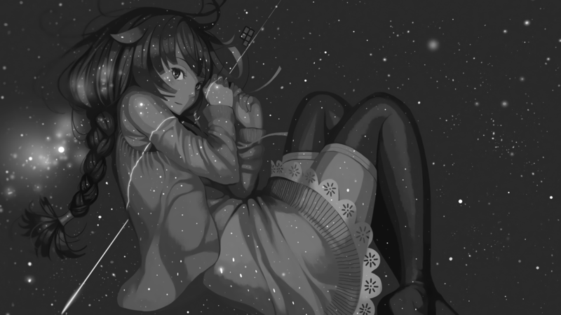 《物语系列》战场原黑仪 黑白风动漫壁纸 少女长腿长发丝袜系列