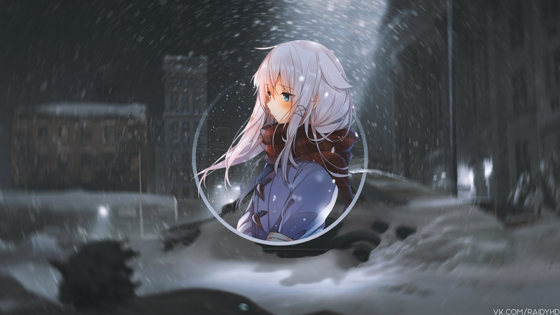 动漫女孩画中画雪景高清壁纸