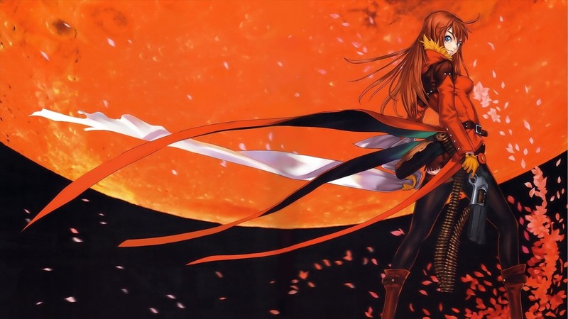 红发长发蓝眼美少女配手枪 高清动漫壁纸