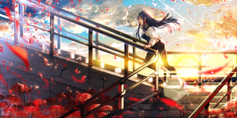 绝美动漫少女黄昏楼梯壁纸合集