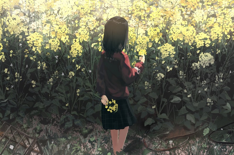 泛黄花束与锈迹车轮的二次元废土美学壁纸