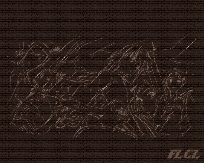 FLCL复古质感壁纸 黑底动漫细节拉满