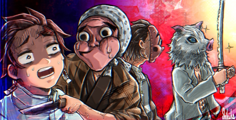 鬼灭之刃嘴平伊之助高清壁纸！帅气绿眼少年配繁花太绝了