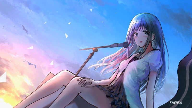 动漫少女搭腿高清壁纸