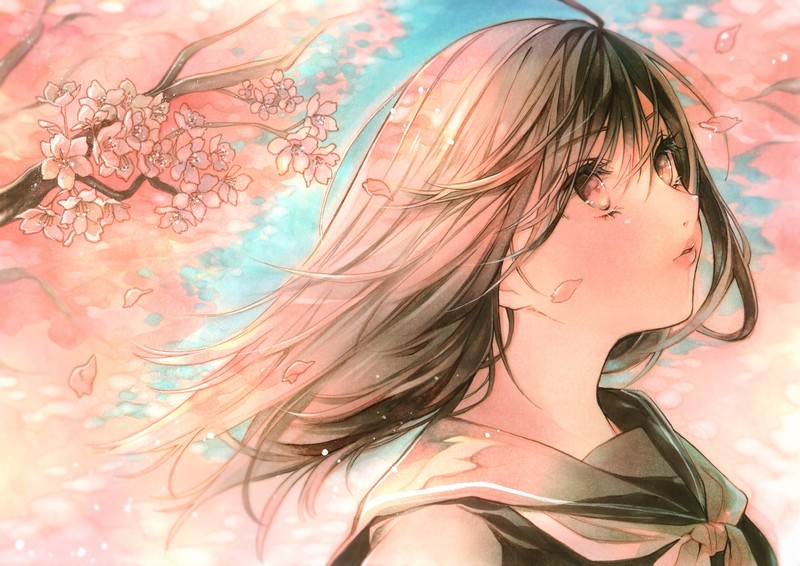 超绝二次元少女壁纸合集 水手服校服长发美少女看花啦