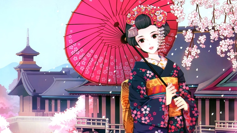 绝美动漫和风壁纸 少女樱花下氛围感拉满