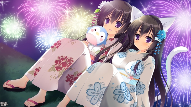 绝美二次元壁纸！兽耳少女配花火夏日氛围感拉满