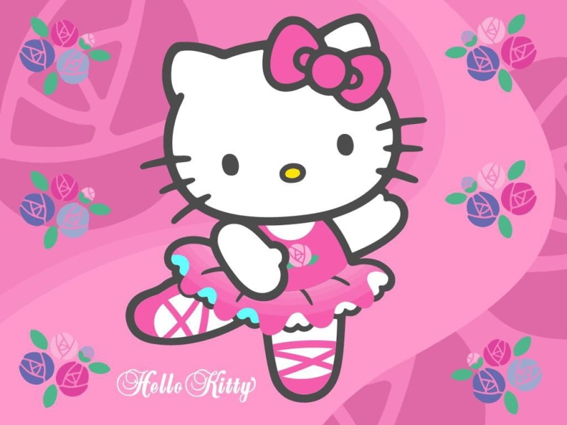 粉色系Hello Kitty芭蕾花艺壁纸