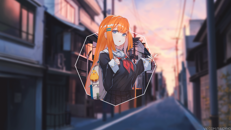 穿校服的动漫少女画中画壁纸