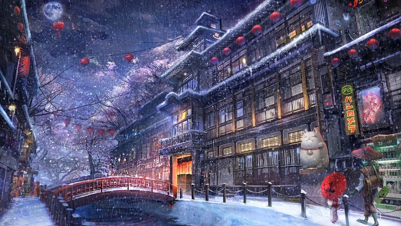冬日雪夜动漫壁纸