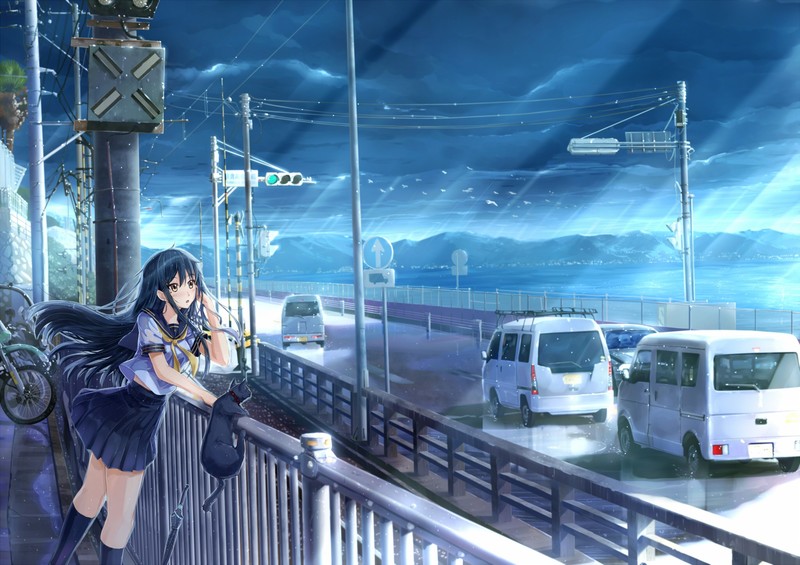 多款动漫风壁纸合集：校服、猫咪、青蓝色海景