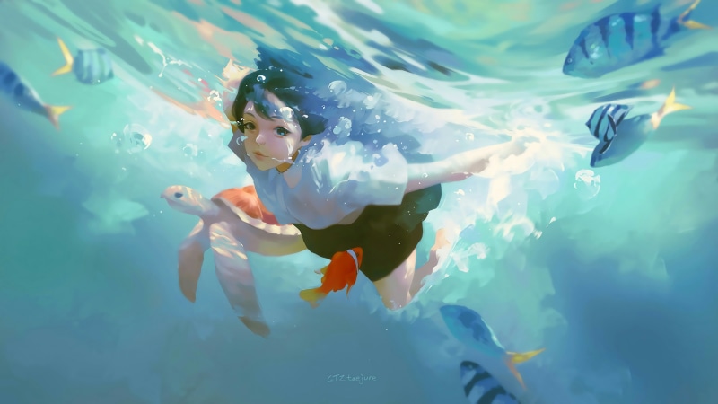 绝美水下少女插画壁纸