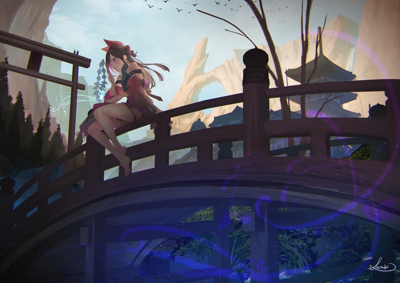 这款超绝俯拍二次元少女插画壁纸 真的太绝了