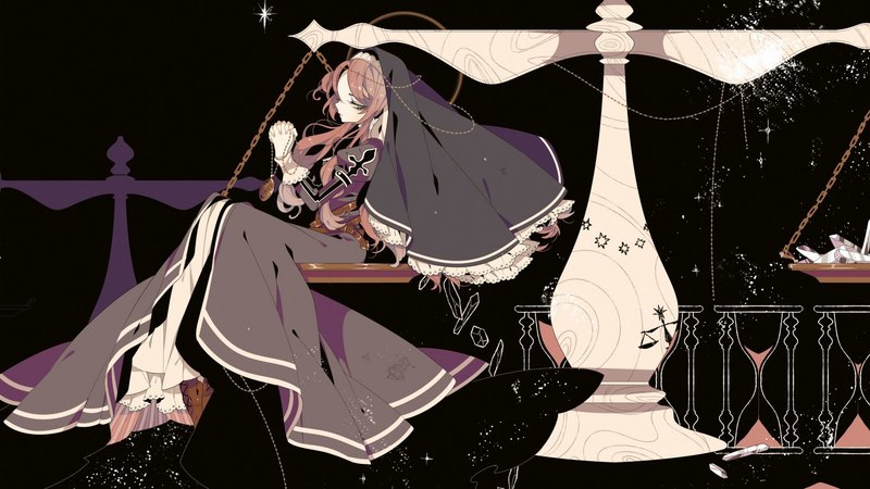 女生版天秤座动漫壁纸 黑色背景下的星座拟人少女