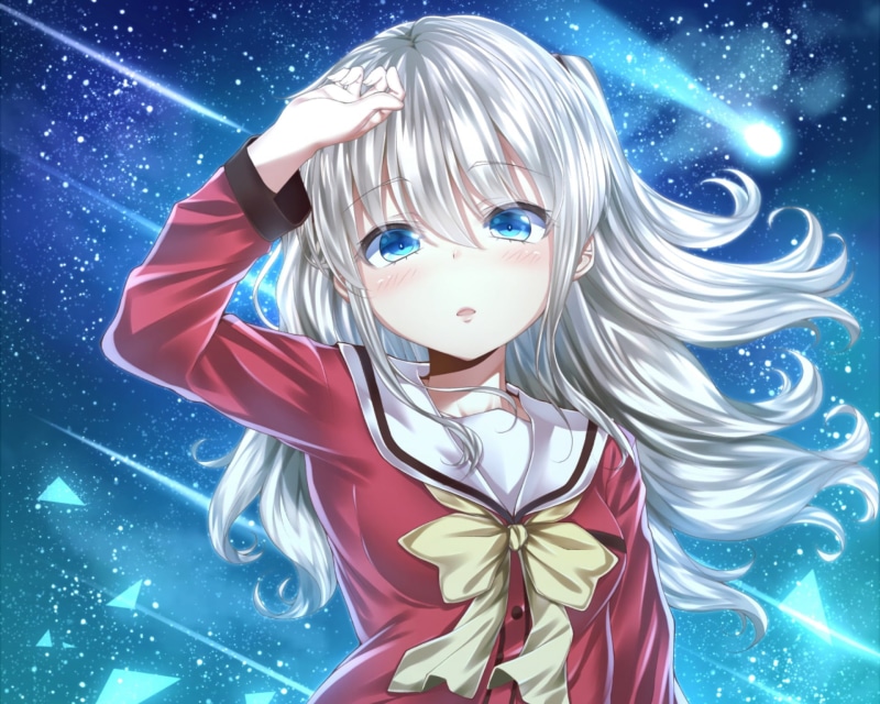 友利奈绪绝美校服壁纸！蓝眸银发少女感拉满