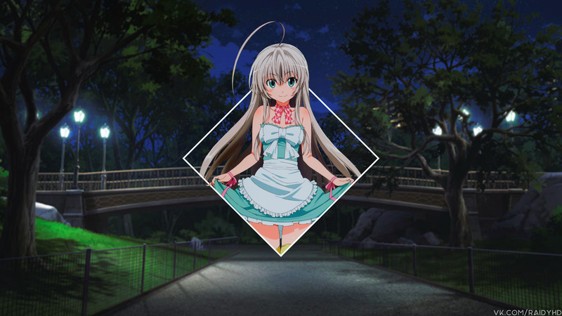 深夜公园的绿眼少女壁纸