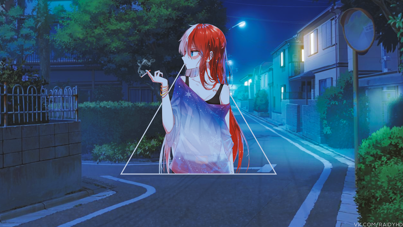 红发抽烟的夜城二次元少女壁纸合集