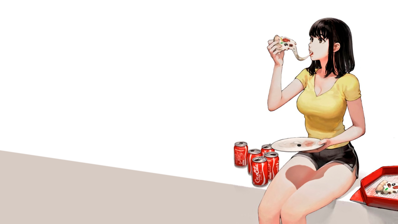 吃披萨喝可乐的动漫少女壁纸