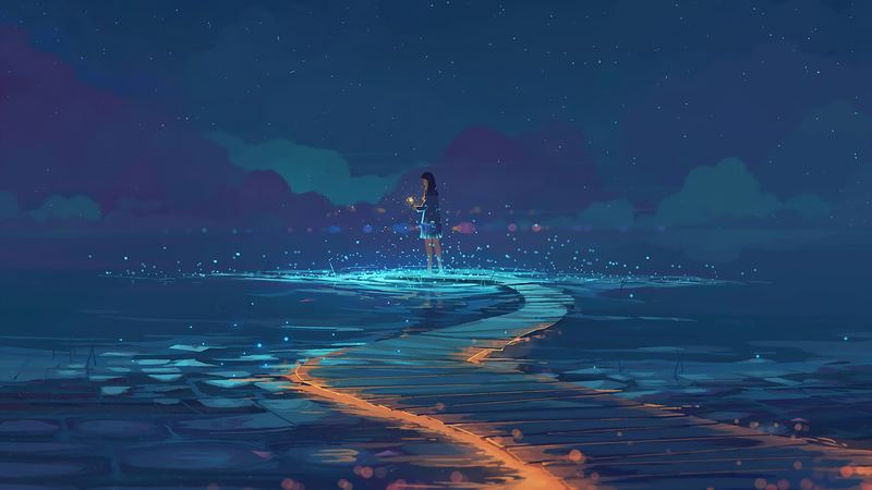 绝美二次元蓝调夜景壁纸合集