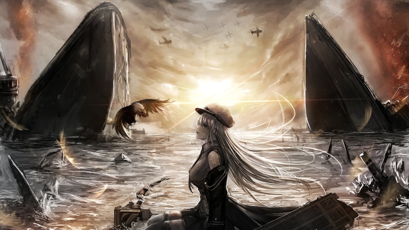 《碧蓝航线企业号 落日战机银发少女壁纸合集》