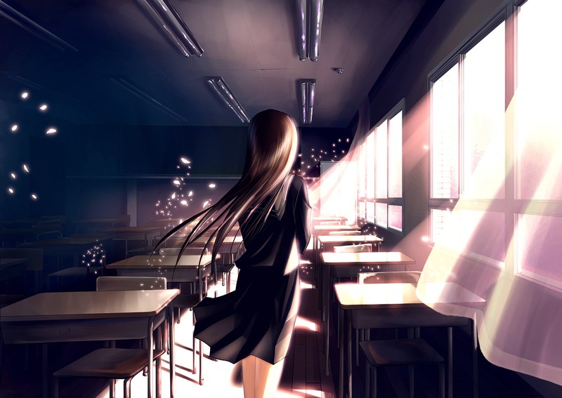 暗黑系校园长发少女壁纸合集