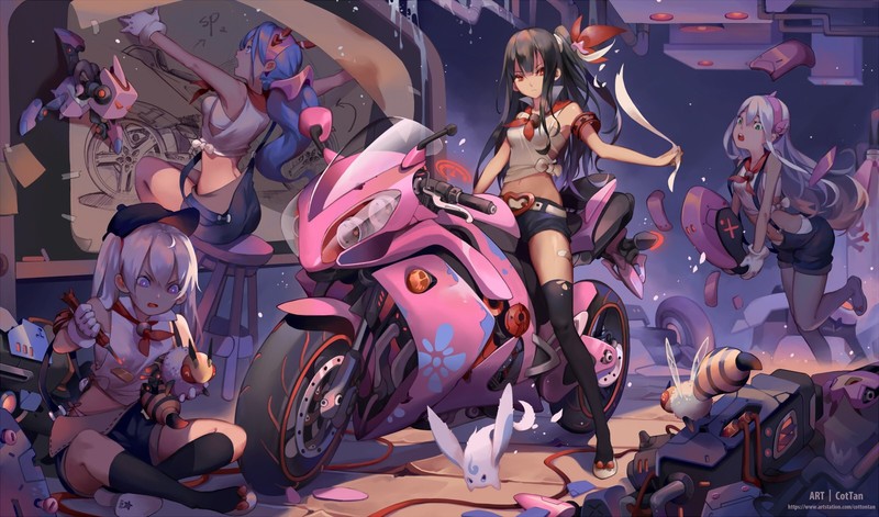 粉色系二次元少女与机车壁纸合集