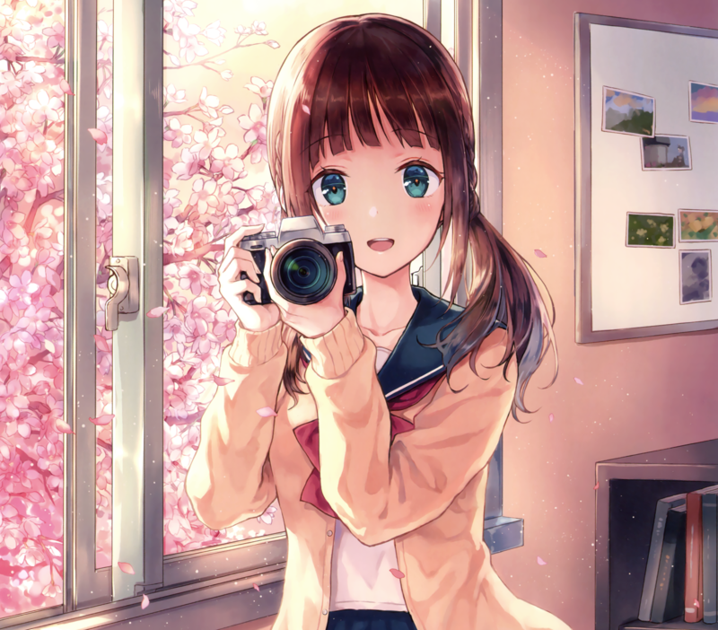 春日樱花下的元气少女插画壁纸